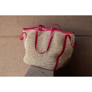 NEW ARKET women's straw tote bag in hot pink